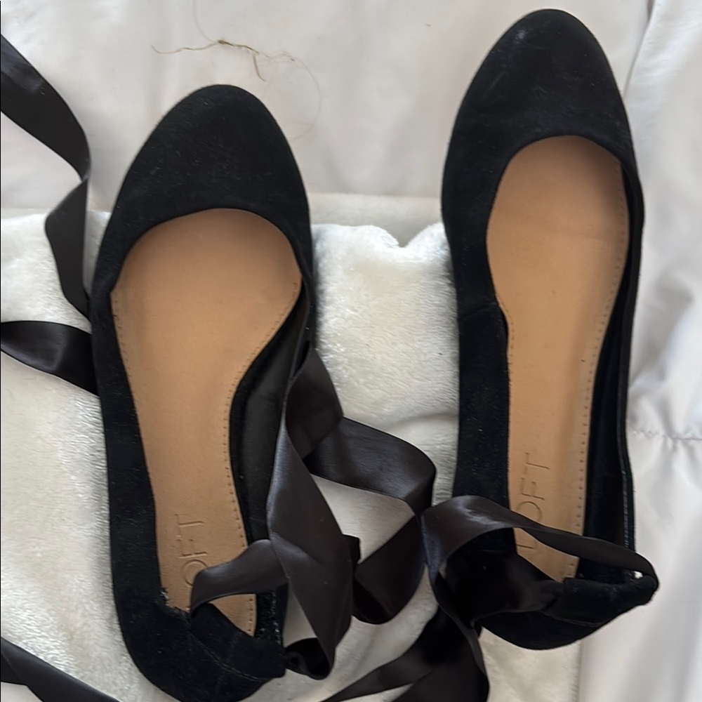 Black Ballet Flats with Ribbon by LOFT
